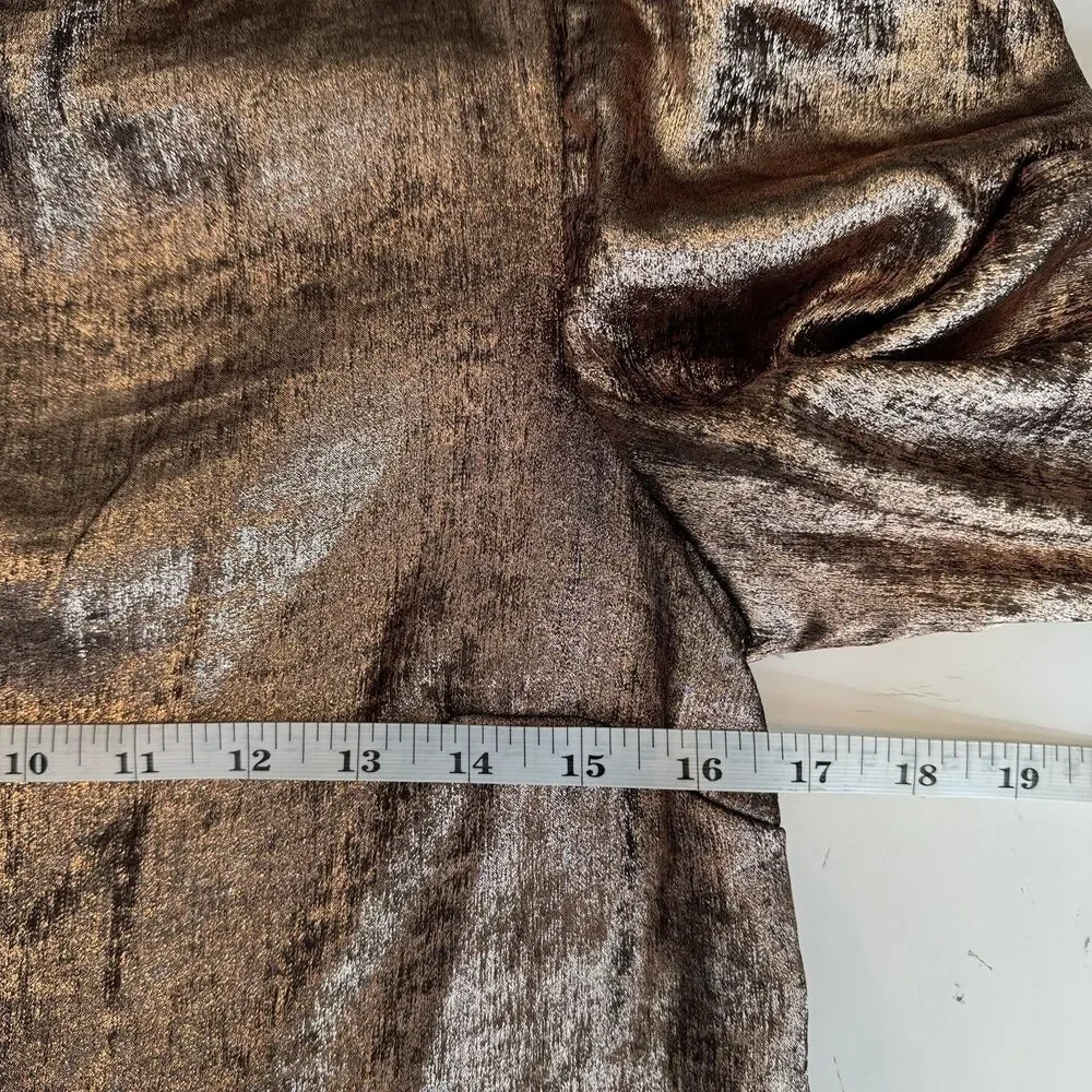 Future Collective Kahlana Barfield Brown Top XXS Bronze Metallic Puff Sleeve